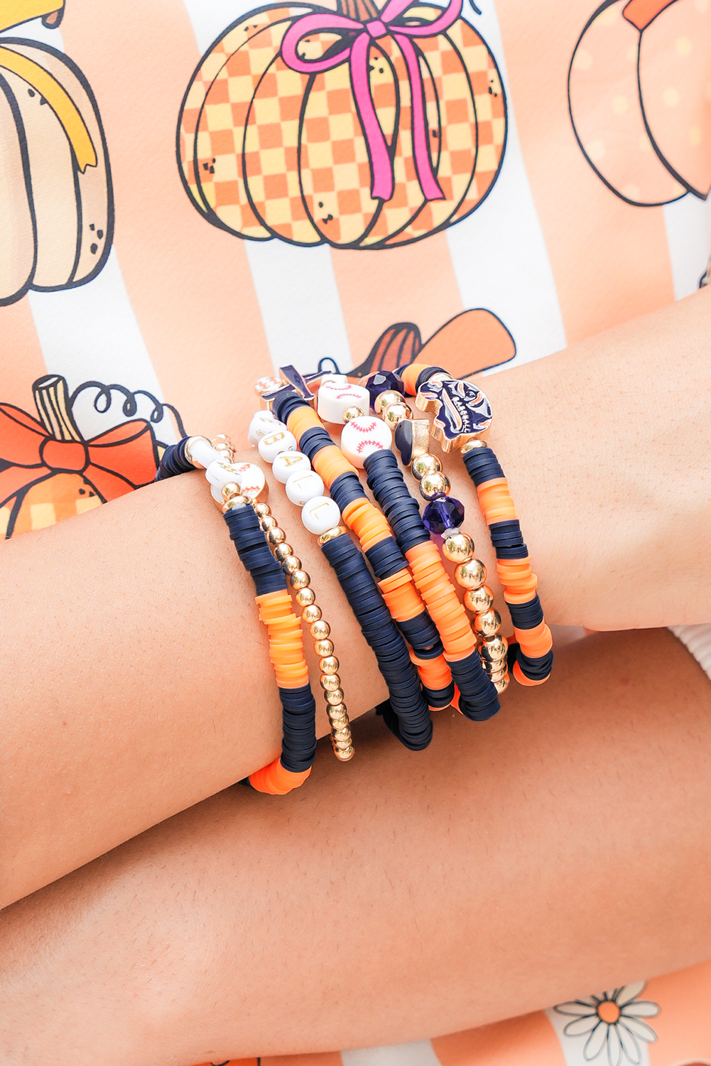 Russet Orange 7pcs Game Day Football Stackable Bracelet Set - Image 4