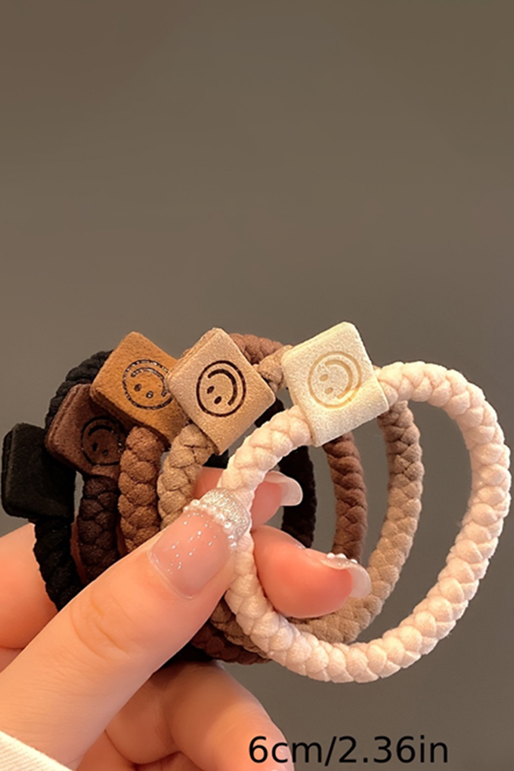 Chestnut 5pcs Smile Face Decor Braided Hair Ties - Image 7