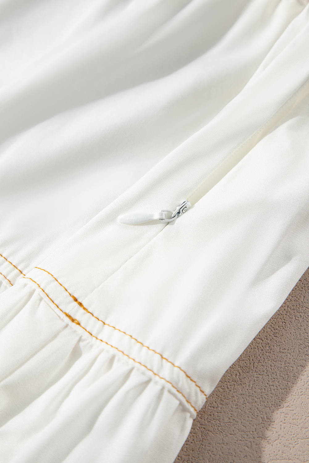 White Contrast Stitching Trim Knotted High Waist A-Line Mini Skirt - Image 7