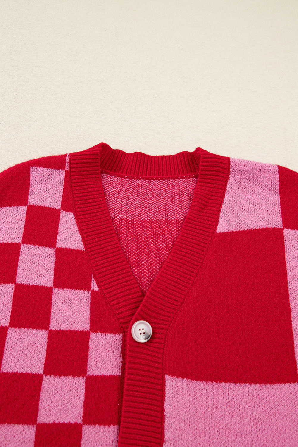 Fiery Red Mixed Plaid Relaxed Sweater Cardigan - Image 5