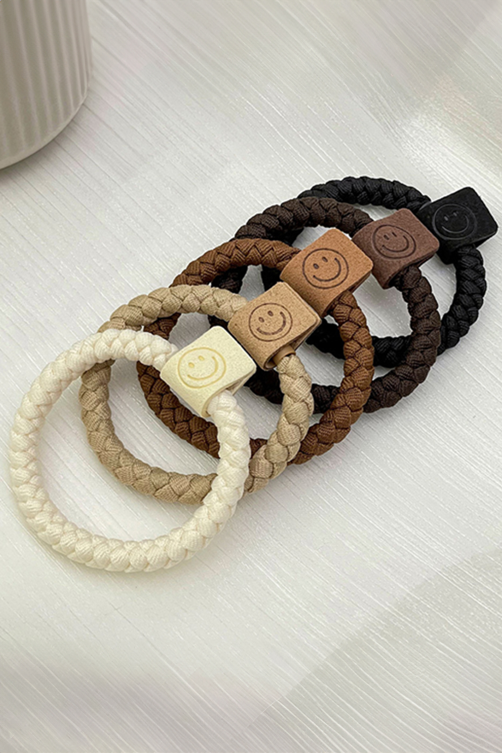 Chestnut 5pcs Smile Face Decor Braided Hair Ties - Image 4