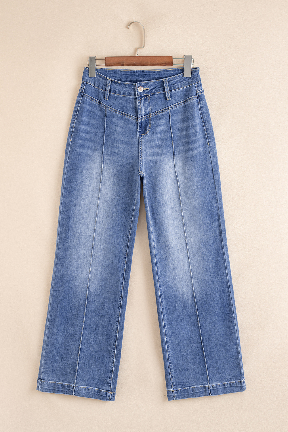Beau Blue Tailored Center Seam Detail Straight Loose High Rise Jeans - Image 4