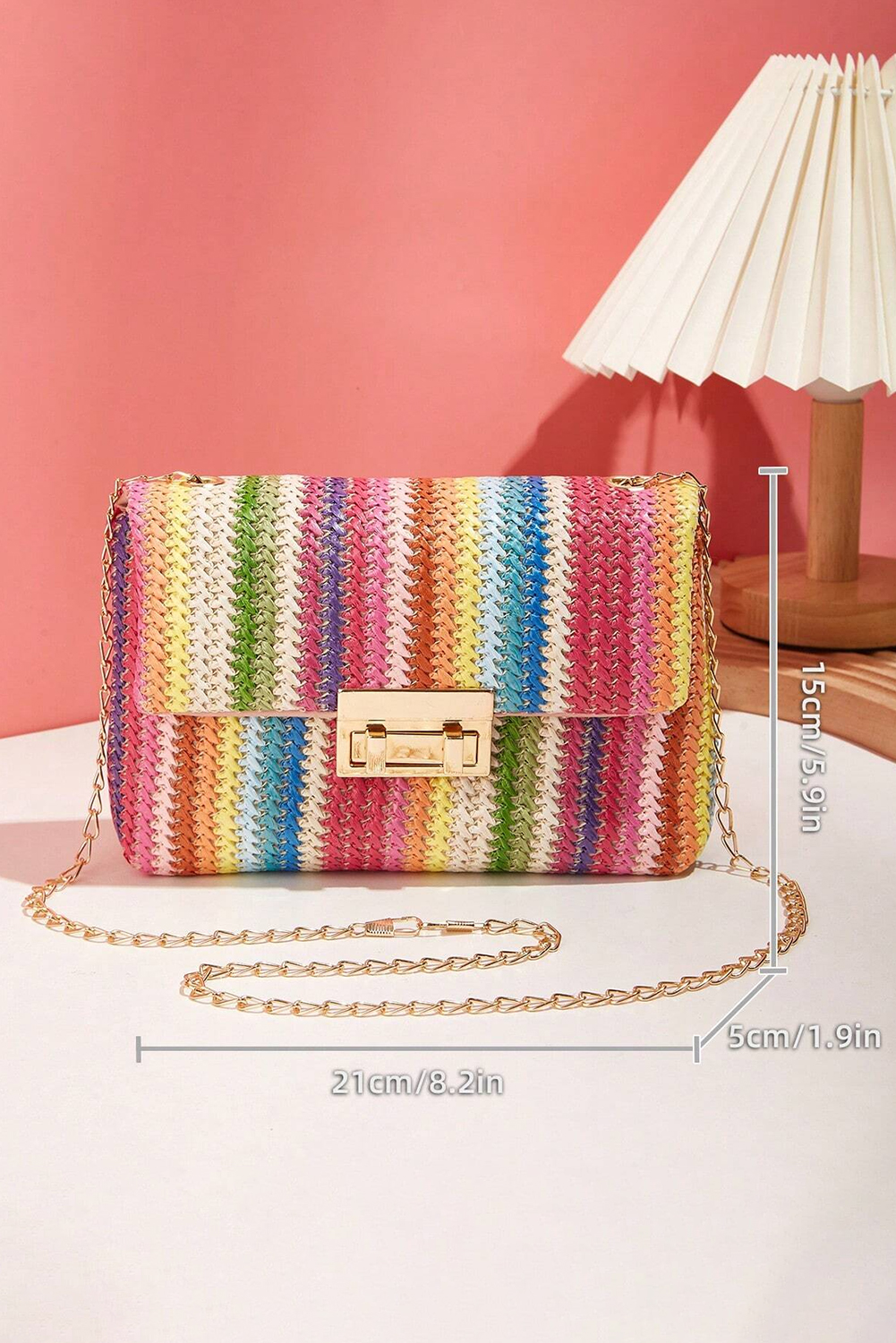 Multicolour Bohemian Woven Gold Chain Shoulder Bag - Image 5