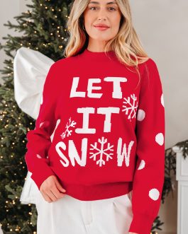 Red Dahlia LET IT SNOW Graphic Christmas Holiday Loose Sweater
