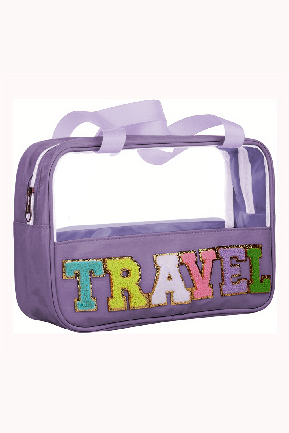 Purple TRAVEL Chenille Letter Clear PVC Makeup Bag - Image 6