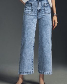 Light Blue Chic Patch Pocket Straight Leg Loose Jeans