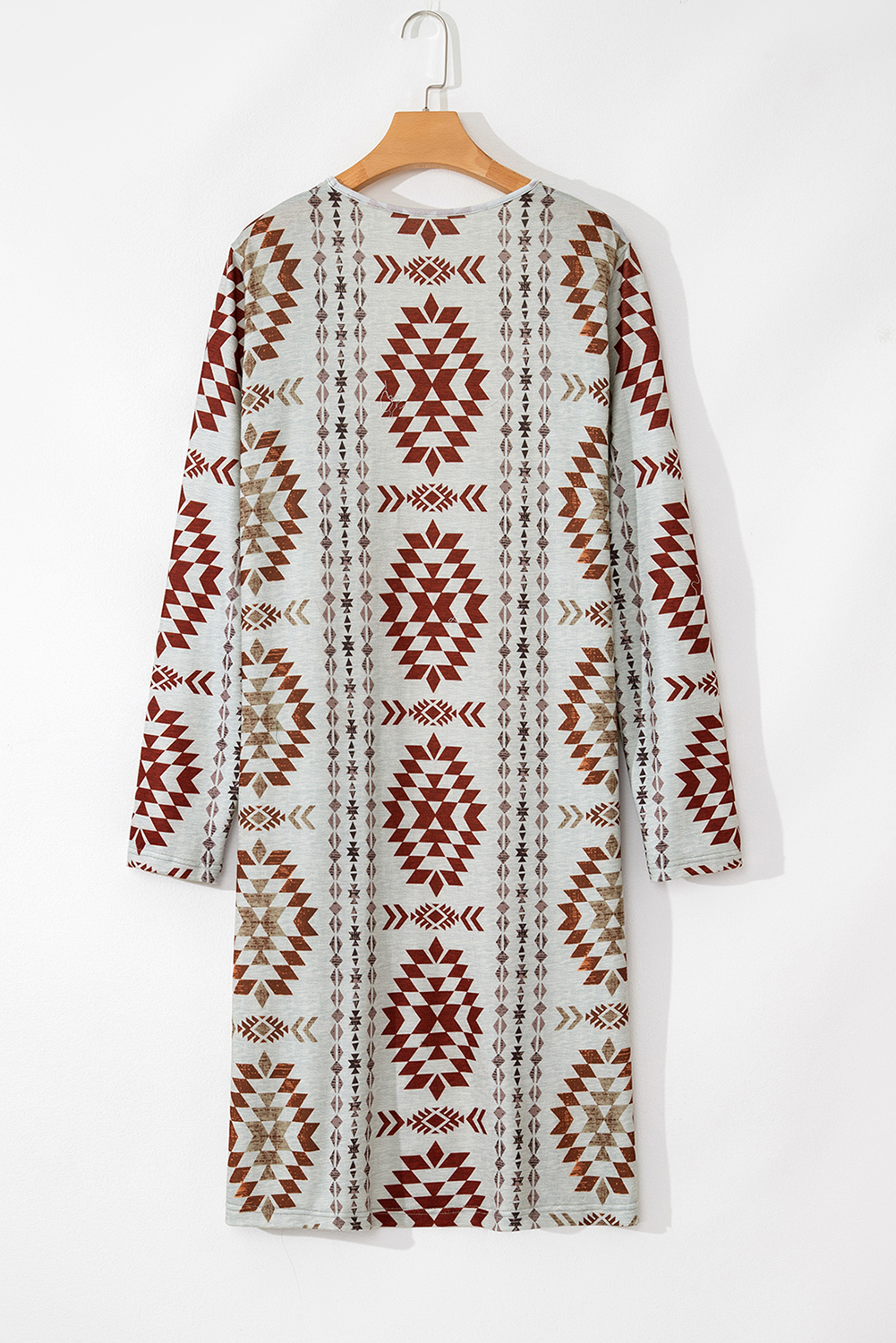 Brown Western Aztec Printed Open Front Long Cardigan - Image 5