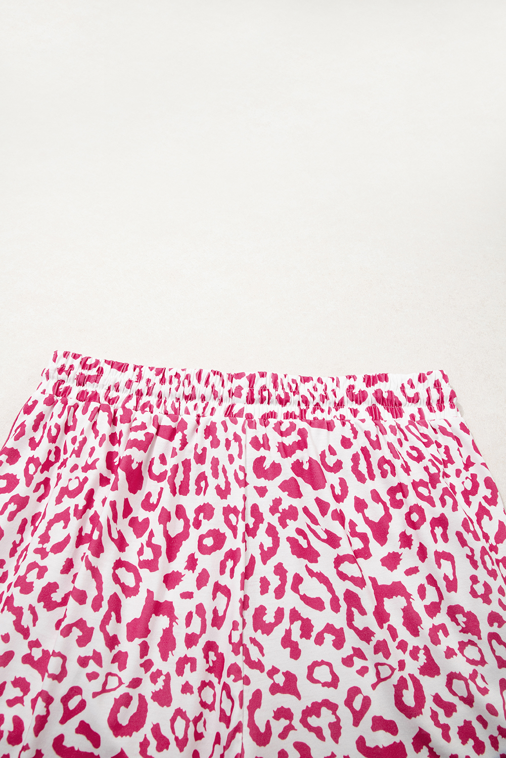 Pink Leopard Elastic Waistband Lace up Contrast Trim Casual Shorts - Image 7