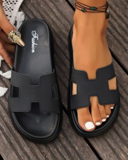 Black Cutout Design Open Toe Platform Slippers (Run Small, Size Up)