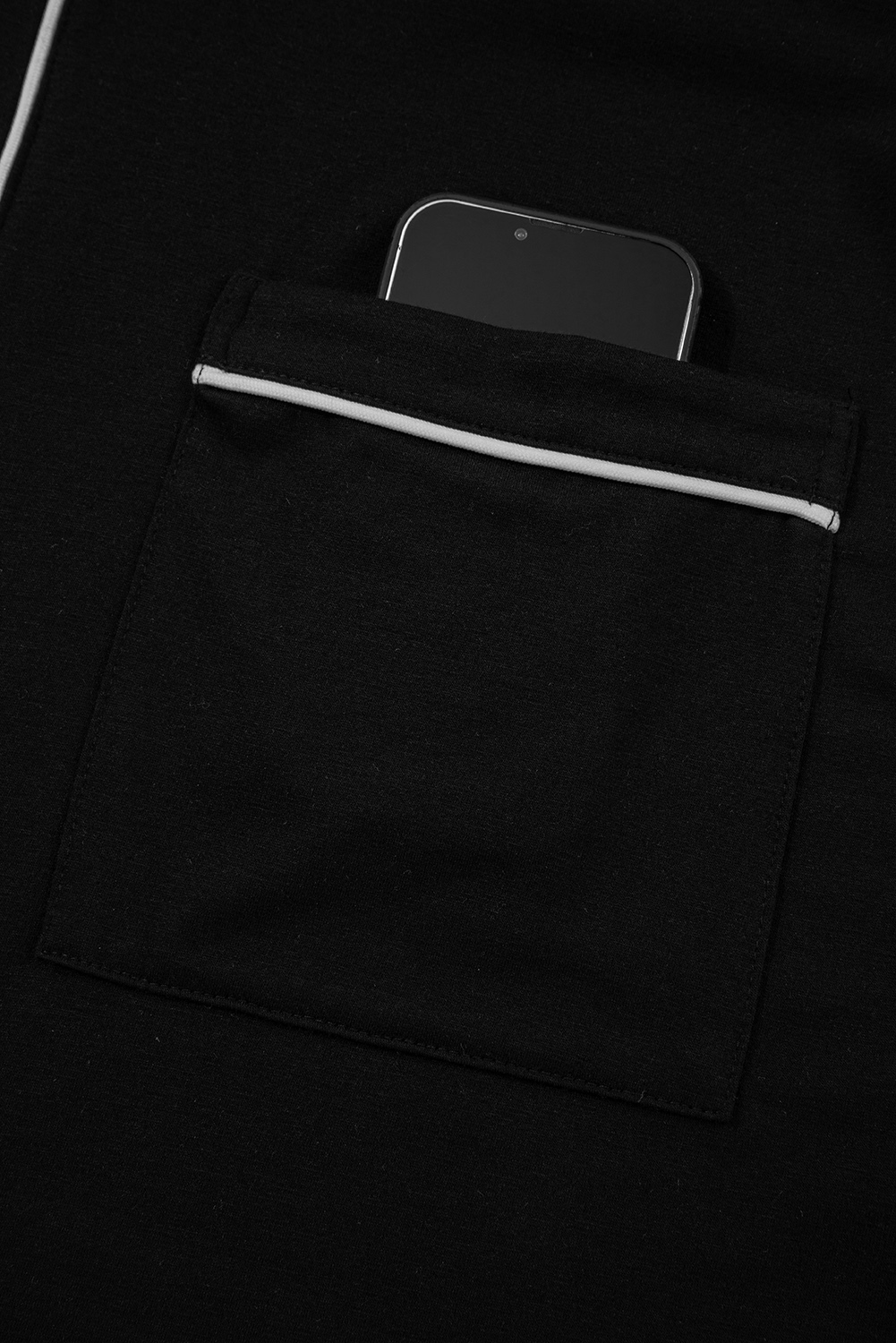 Black Contrast Trim Hooded Lounge Cardigan and Pants Set - Image 8