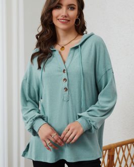 Buttoned High and Low Hem Hoodie