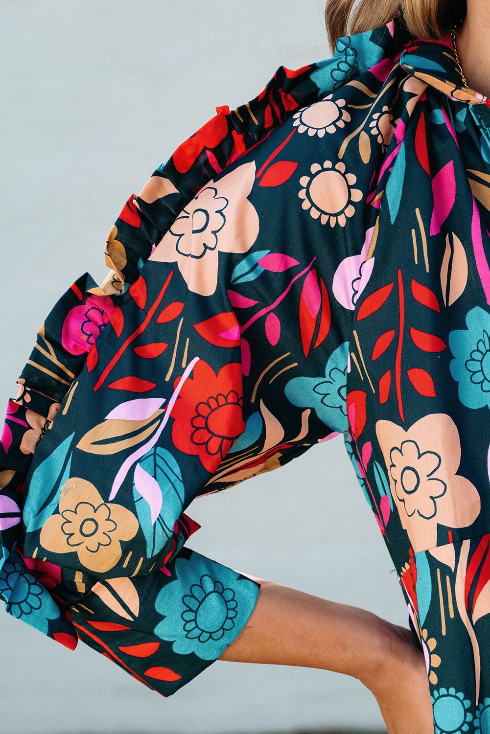 Green Floral Print Puff Sleeve Ruffled Mini Dress - Image 6