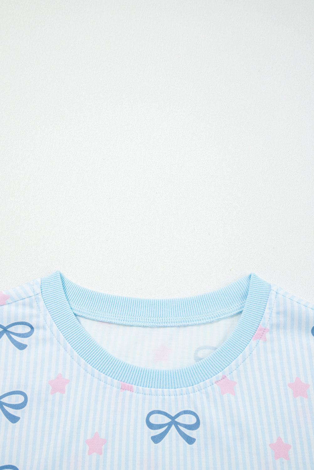 Sky Blue Stripe Bow Star Print Tied Detail 2pcs Lounge Set - Image 8