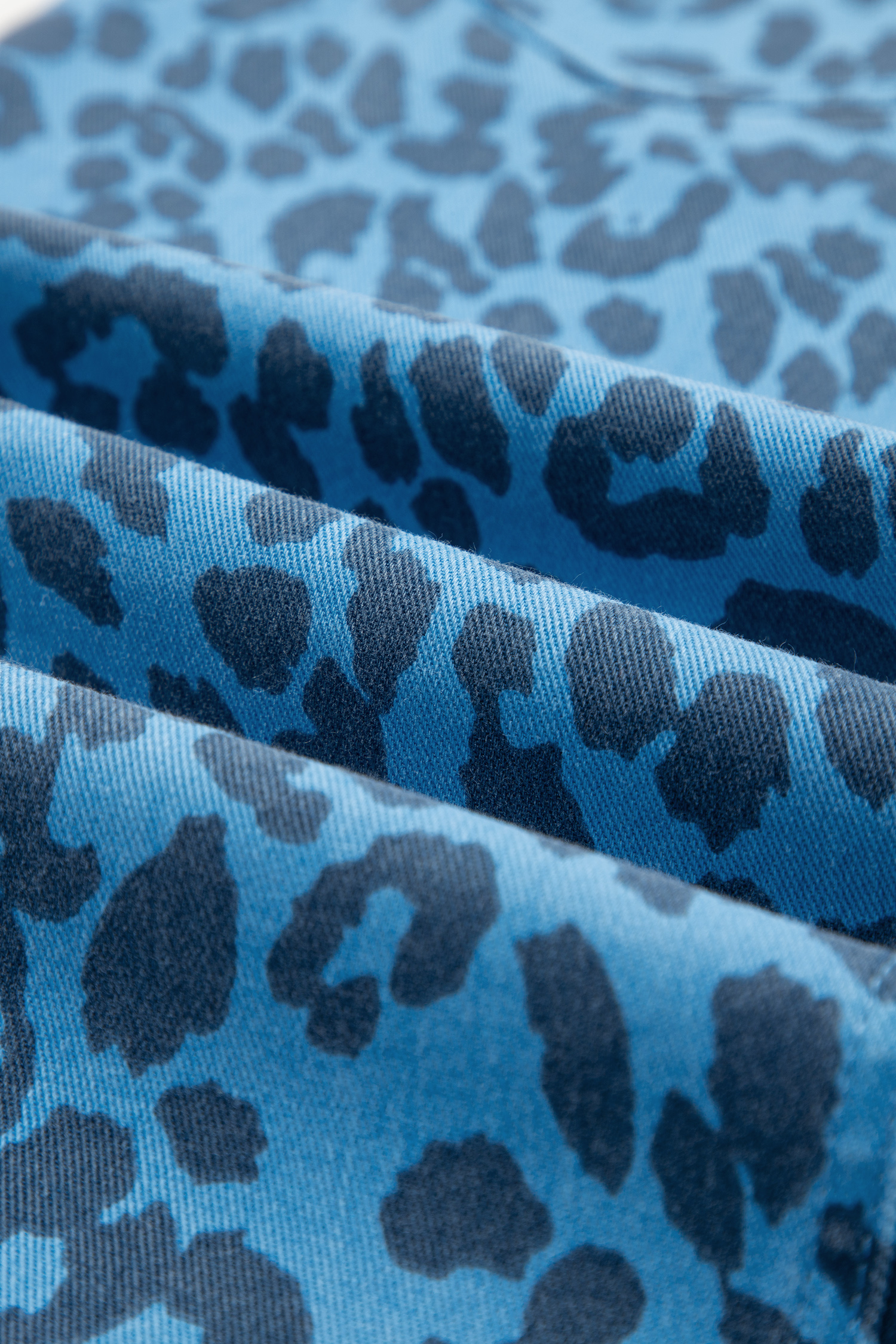 Sky Blue Leopard Denim Frayed Split Denim Midi Skirt - Image 17