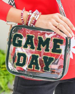 Blackish Green GAME DAY Chenille Embroidered Clear PVC Shoulder Bag