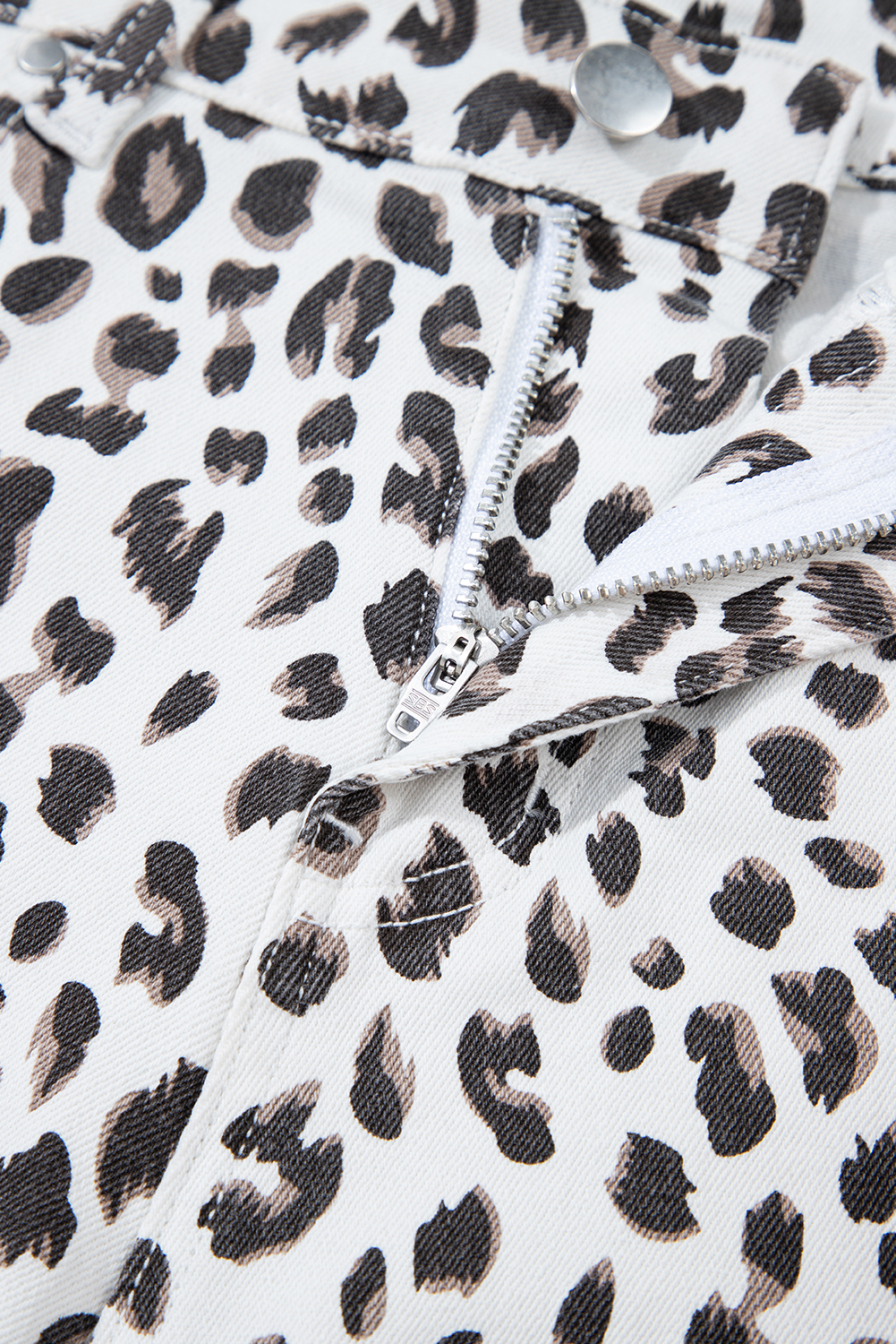 White Leopard Frayed Hem Denim Shorts - Image 8