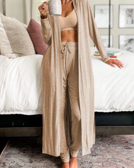 Parchment Split Long Cardigan and Skinny Pants Lounge Set