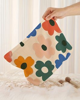 White Floral Print Corduroy Minimalist Storage Bag