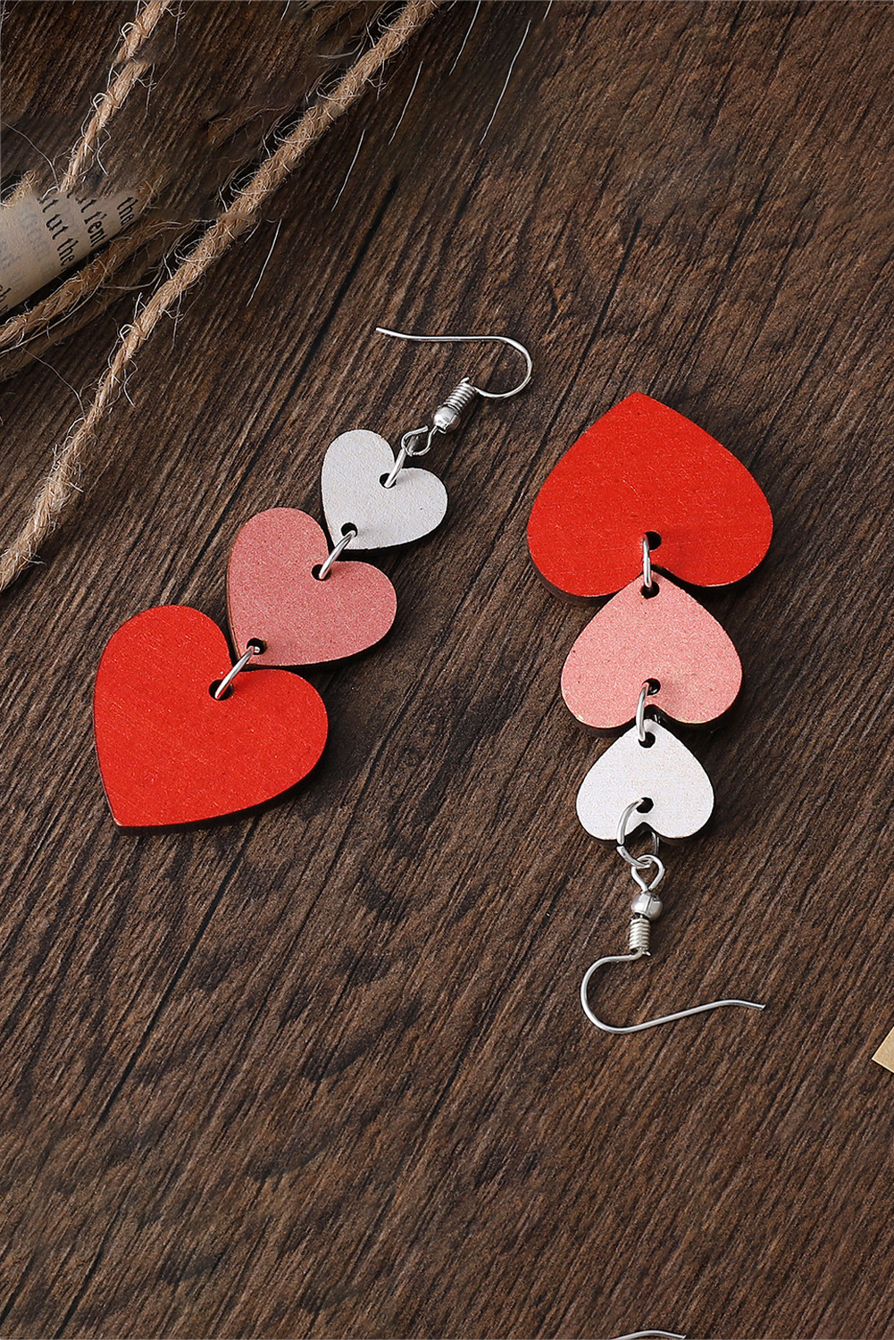Red Valentines Day Heart Shape Tiered Dangle Earring - Image 3