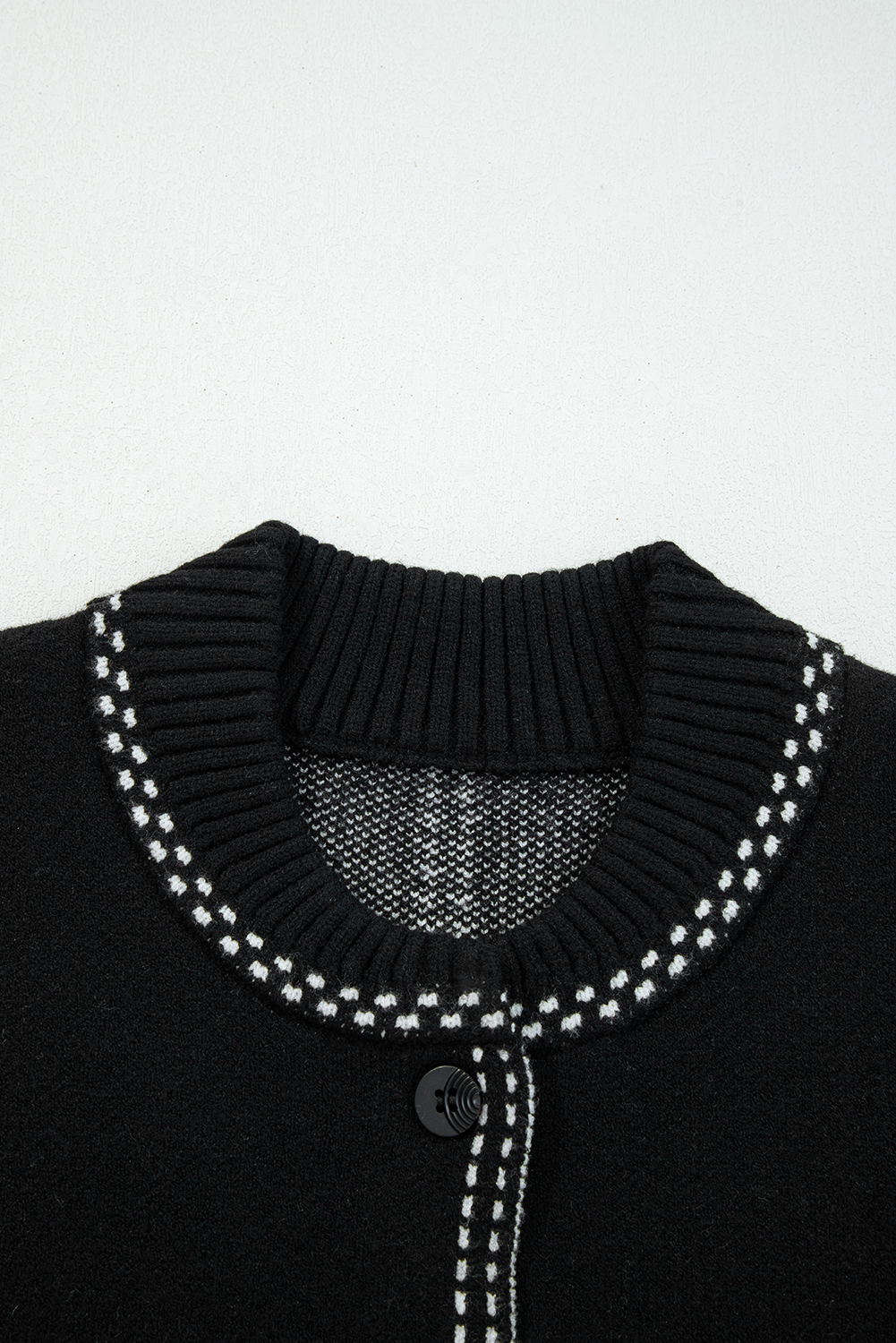 Black Contrast Trim Button up Sweater Cardigan - Image 6
