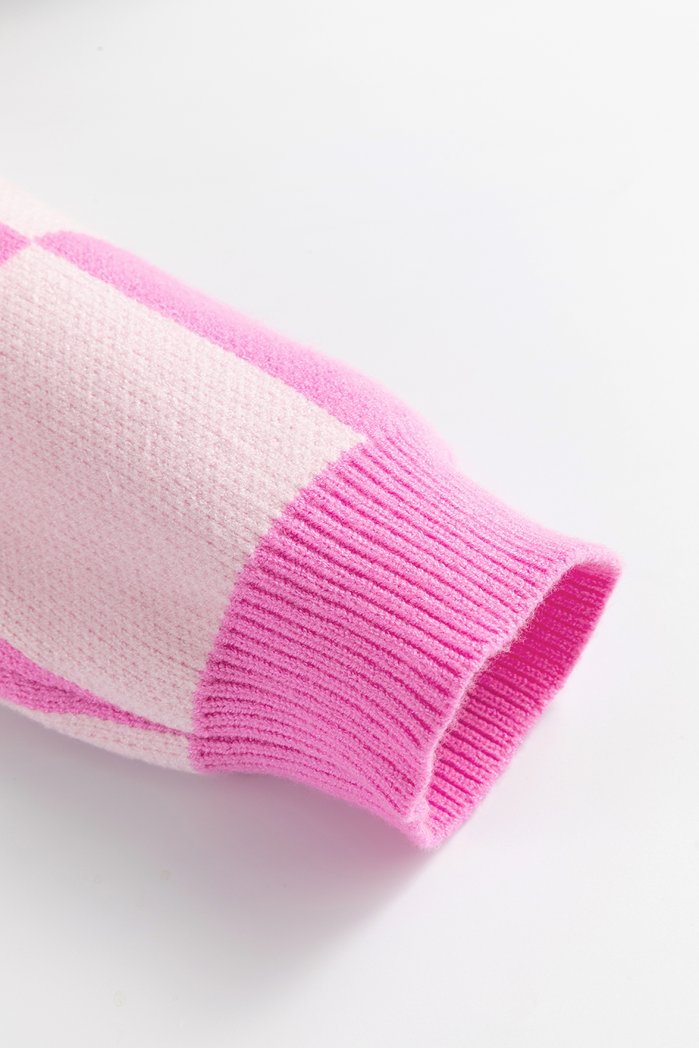 Pink Checkerboard Half Button Collared Drop Shoulder Sweater - Image 8