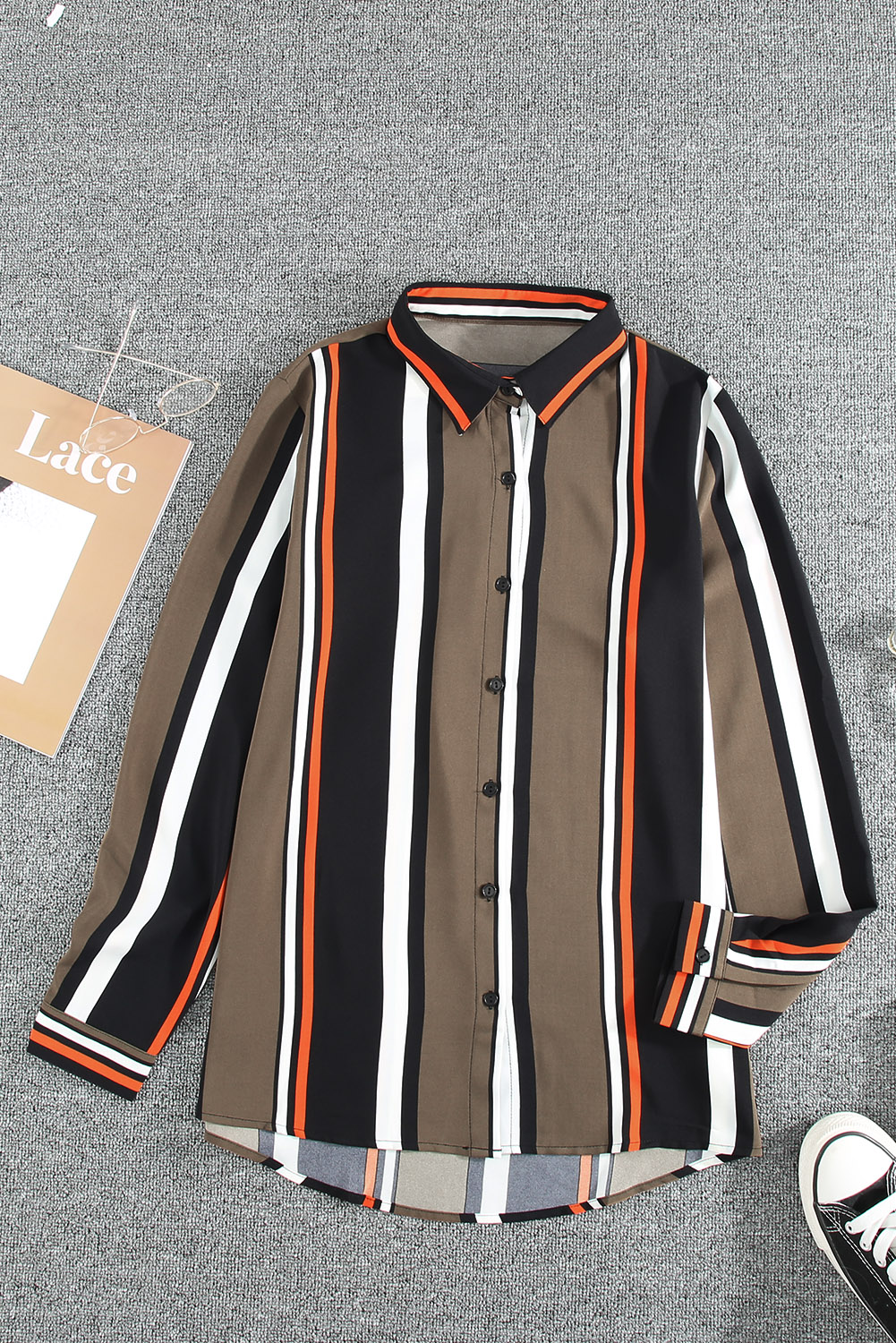 Black Brown Striped Modern Women Shirt - Image 6