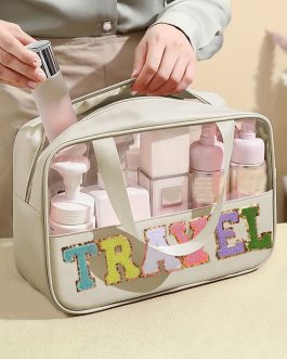 Parchment TRAVEL Chenille Letter Clear PVC Makeup Bag