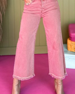 Peach Blossom Acid Washed High Rise Cropped Wide Leg Jeans
