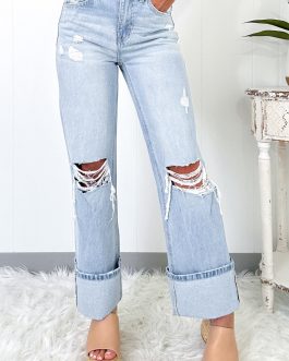 Beau Blue Light Wash Distressed Straight Jeans