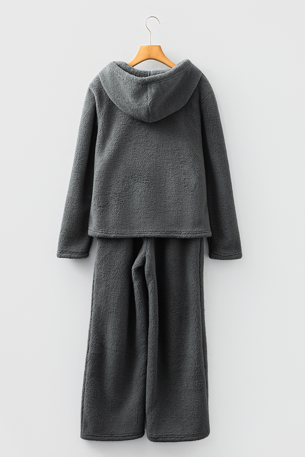 Medium Grey Fuzzy Drawstring Hoodie Lounge Pants 2pcs Set - Image 8