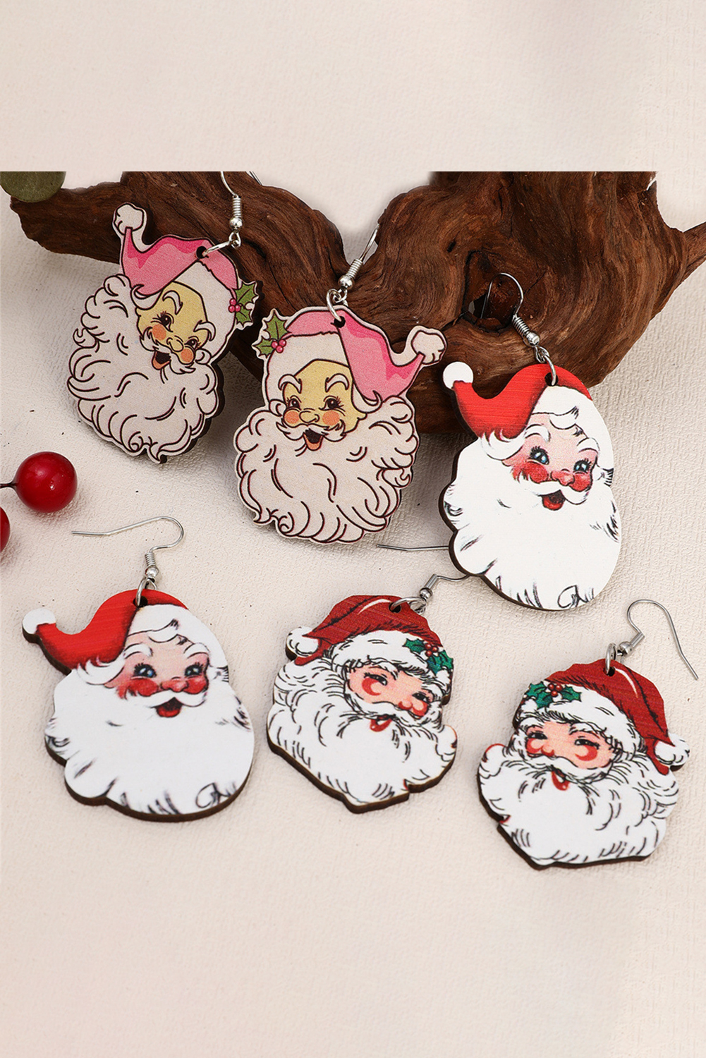 White 3 Pairs Christmas Santa Clause Pendant Hook Earrings - Image 2