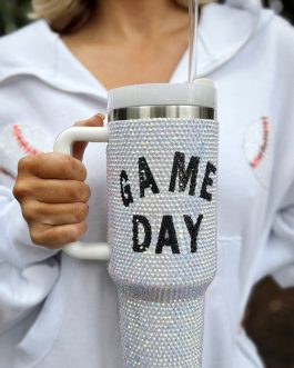 White GAME DAY Rhinestone Handle Large Tumbler 40oz