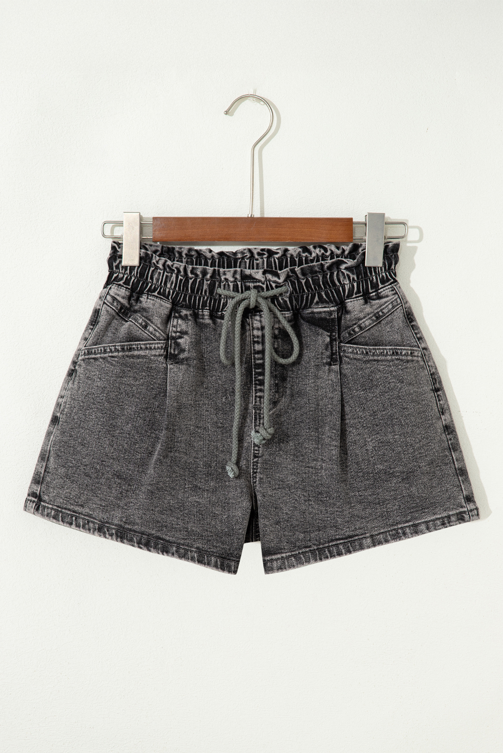 High Drawstring Elastic Waistband Casual Denim Shorts with Pockets - Image 5