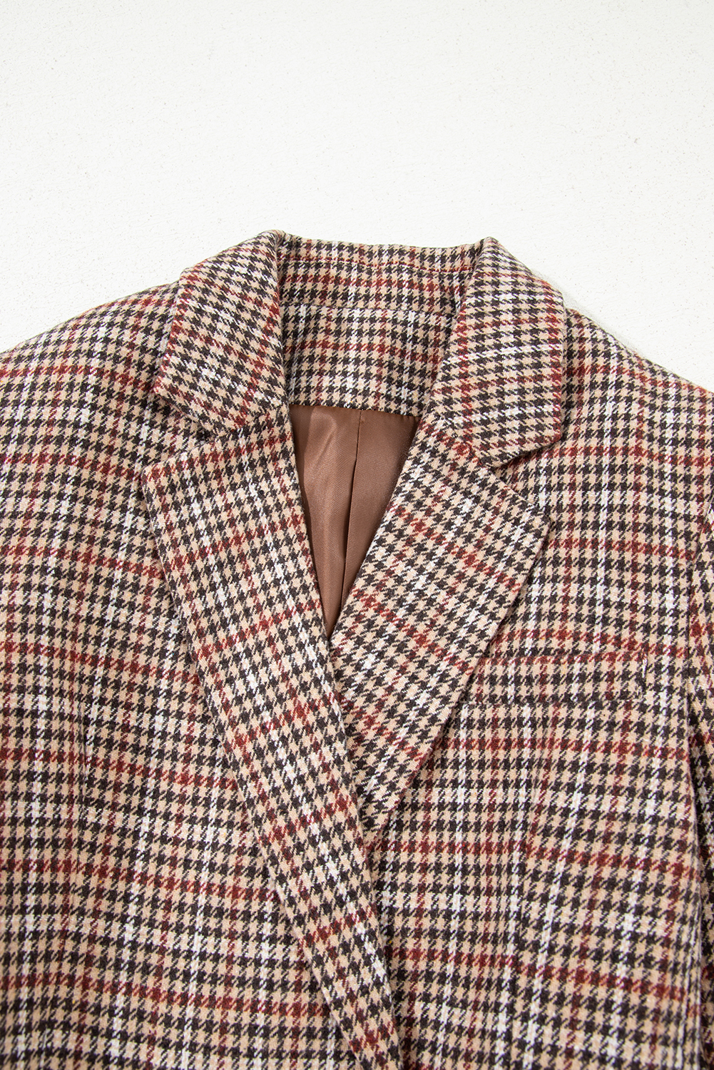 Brown Houndstooth Lapel Collar Blazer - Image 8