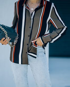Black Brown Striped Modern Women Shirt