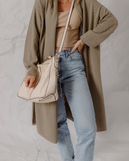 DUNE Solid Color Textured Knit Open Front Oversize Midi Sweater Cardigan