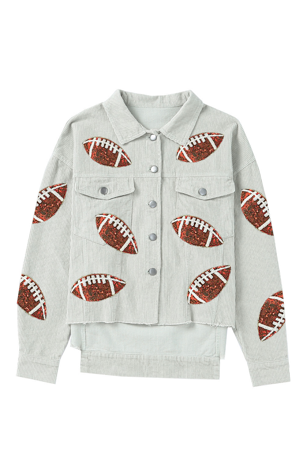 Sky Blue Sequined Rugby Football Patch Ribbed Cotton Jacket - Image 3