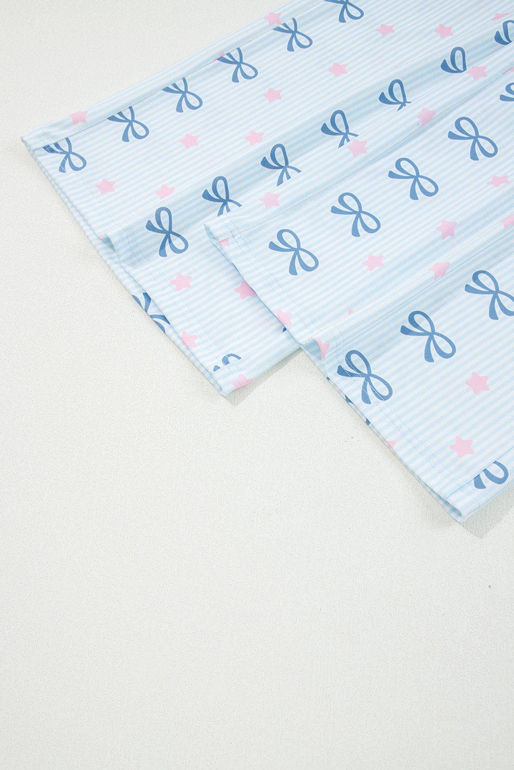 Sky Blue Stripe Bow Star Print Tied Detail 2pcs Lounge Set - Image 7
