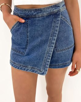 Ashleigh Blue Faux Wrapped Mini Denim Skort