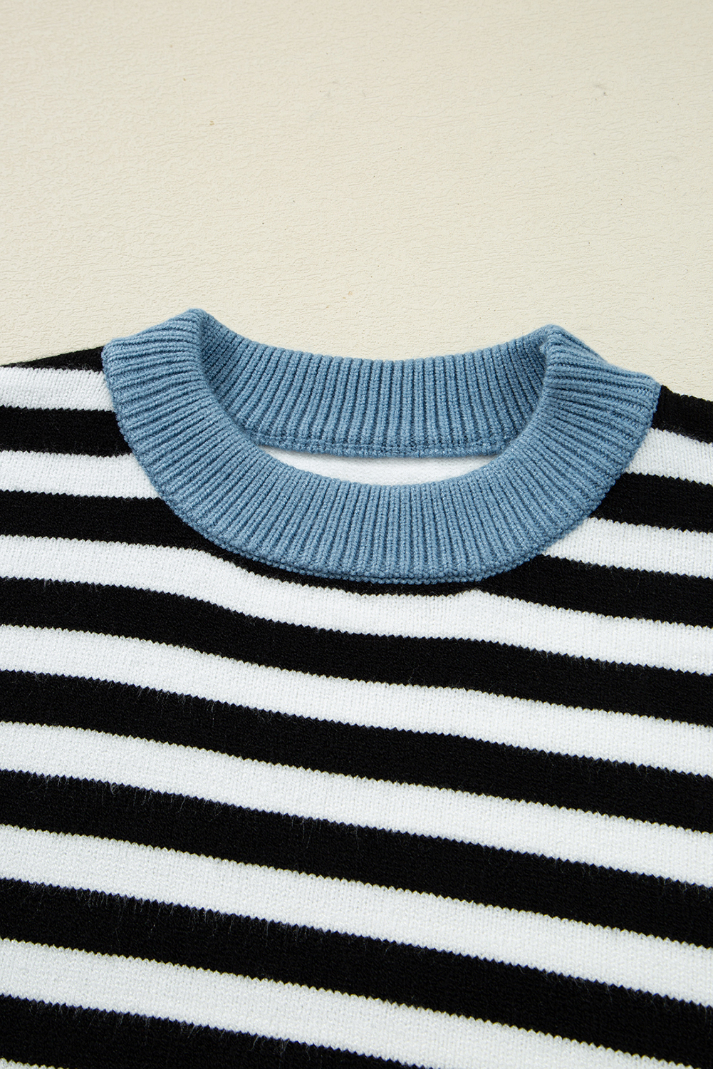 Color black Striped Panels Colorblock Sleeve Chic Sweater - Image 5
