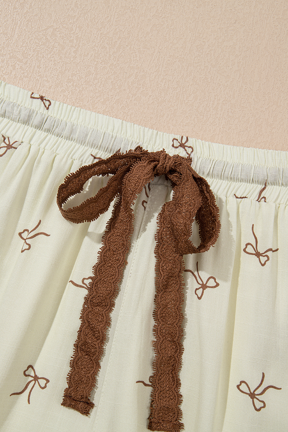 White Bow Print Lace Drawstring Elastic Waistband Casual Shorts - Image 7