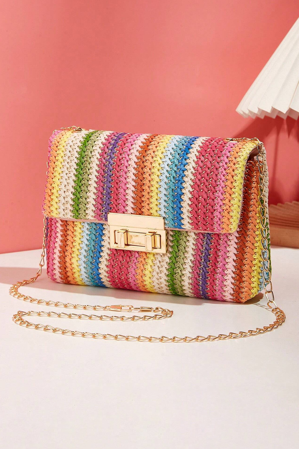 Multicolour Bohemian Woven Gold Chain Shoulder Bag - Image 4