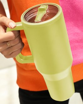 Pear Green Frosted Stainless Handle Large Vacuum Cup with Straw 40oz