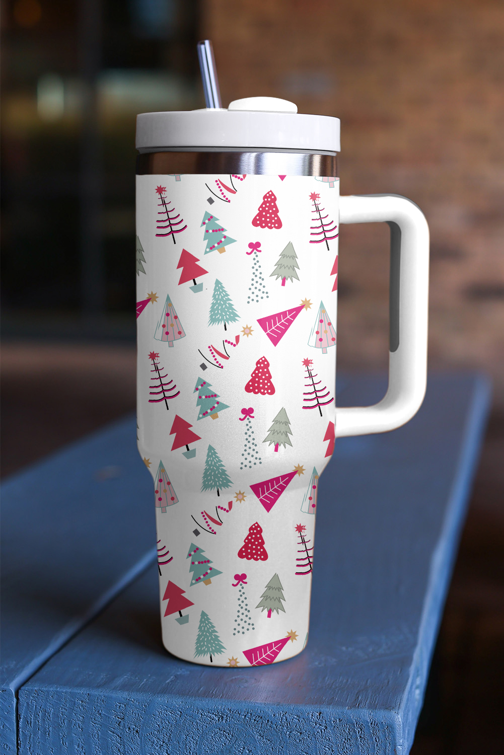 White Cartoon Christmas Tree Printed Thermos Cup 40oz - Image 4