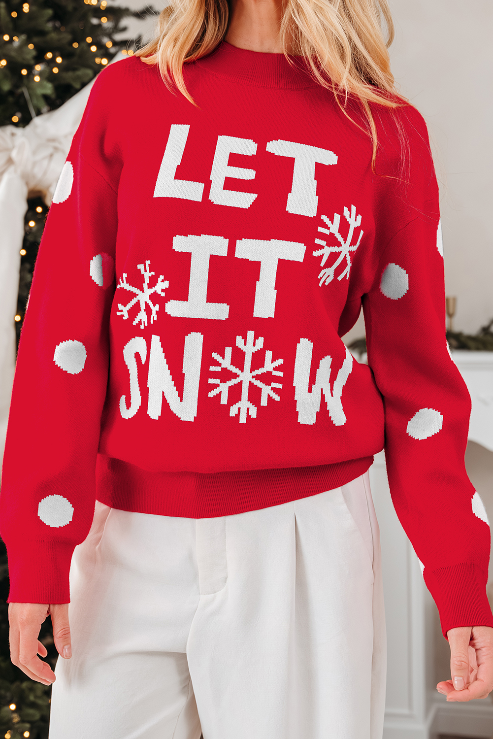 Red Dahlia LET IT SNOW Graphic Christmas Holiday Loose Sweater - Image 6