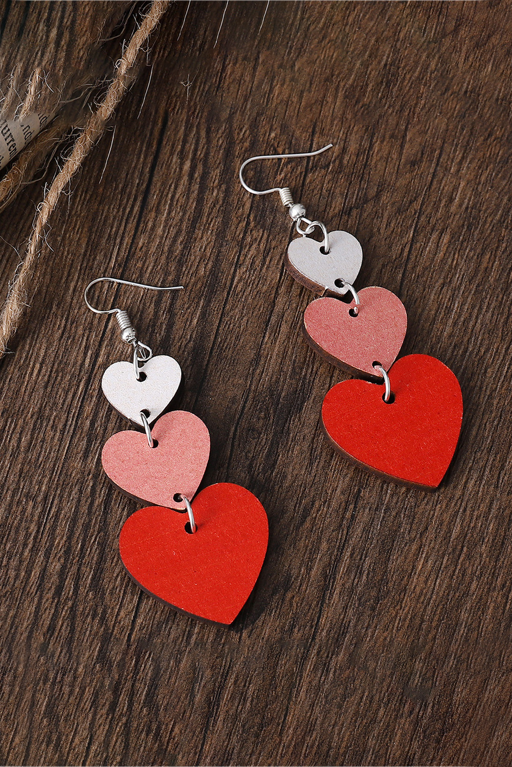 Red Valentines Day Heart Shape Tiered Dangle Earring - Image 2