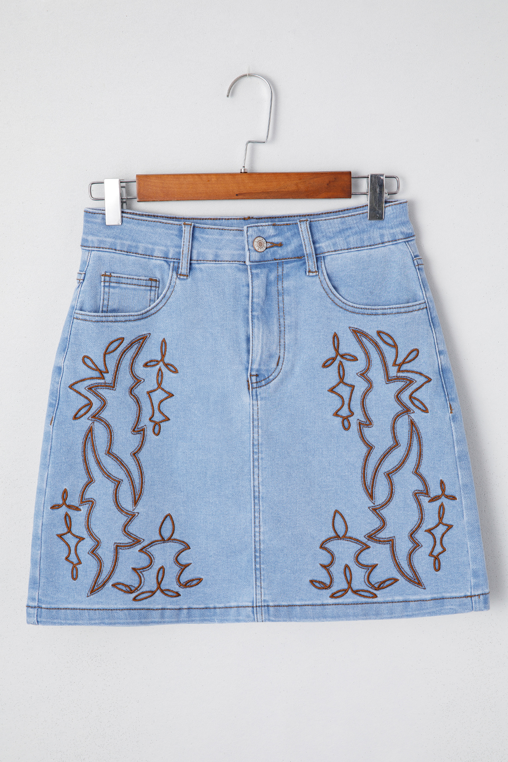 Beau Blue Western Embroidered Denim Mini Skirt - Image 3