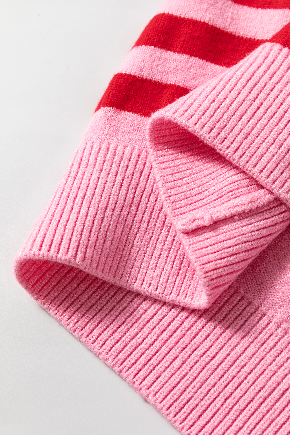 Pink Stripe Bubble Sleeve Drop Shoulder Ribbed Trim Sweater - Image 8
