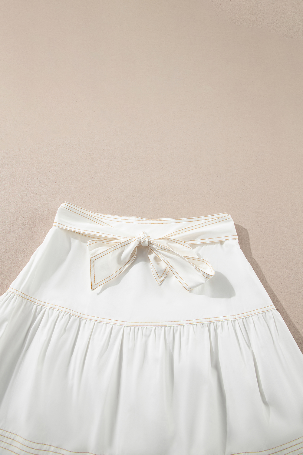 White Contrast Stitching Trim Knotted High Waist A-Line Mini Skirt - Image 5