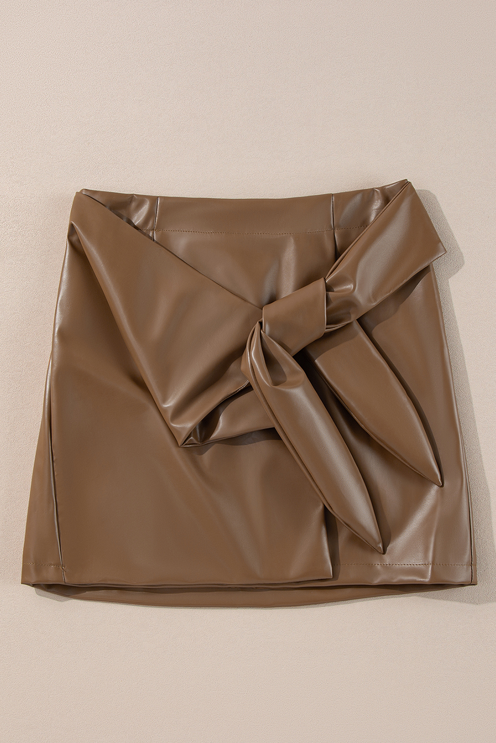 Coffee Bowknot Faux Leather Mini Skirt - Image 4